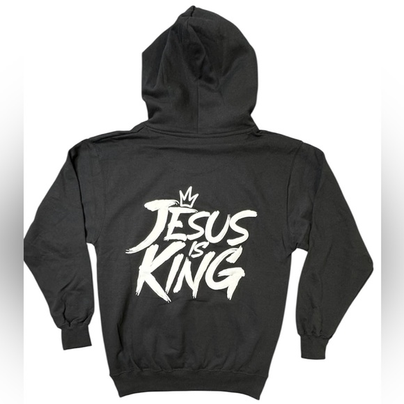 GLO Jesus is King Black Pullover Unisex Hoodie Size XL - Picture 1 of 3
